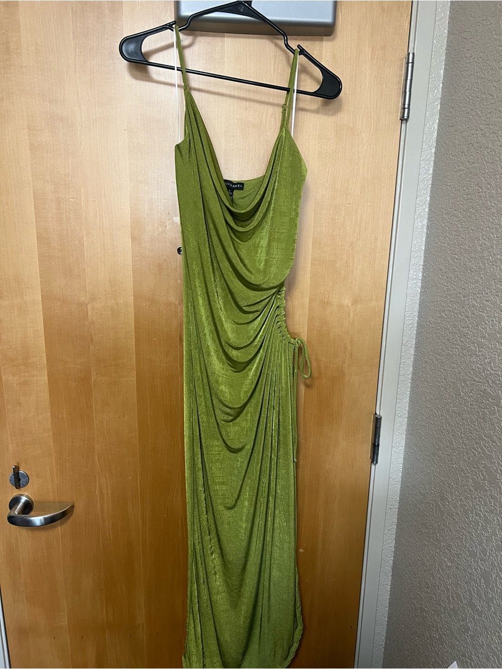 JLUXLABEL Olive Green Cowl Maxi Dress with Side Tie